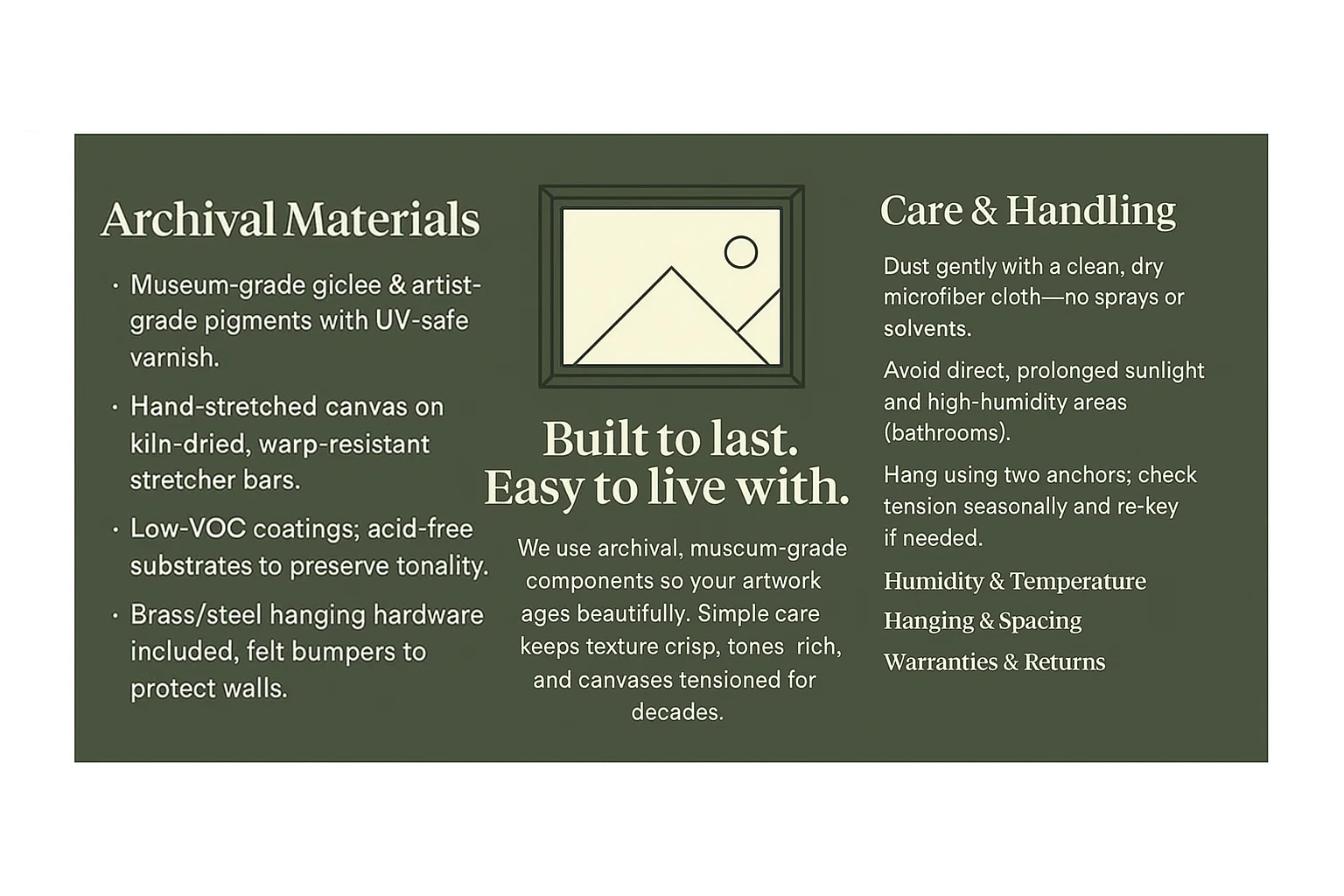 Hand-stretched canvas in warm tones, horizontal artwork view