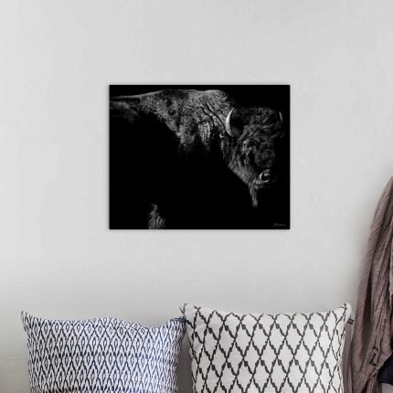Shadow Guardian: A Minimalist Black and White Bison Wall Art Print