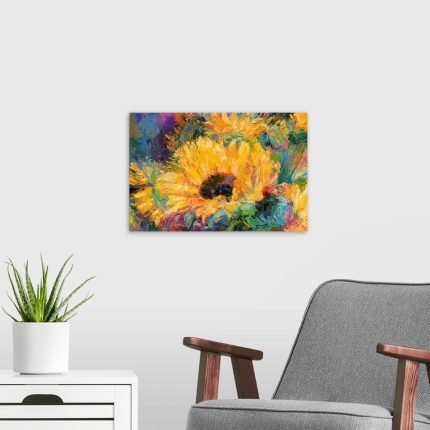 Sunburst Joy: A Vibrant Abstract Floral Canvas Painting of Sunflowers