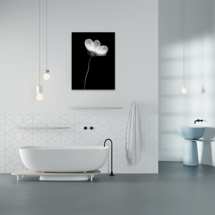 Solitary Grace: An Elegant Black and White Floral Bathroom Wall Art