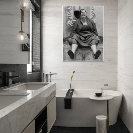 The Final Push: A Funny Black and White Wall Art for a Quirky Bathroom