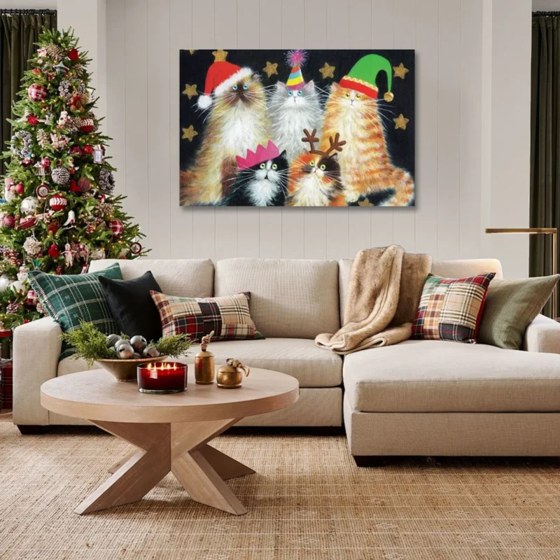 Christmas Wall Art Funny Cat Painting