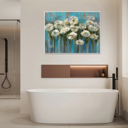 Azure Blooms: A Vibrant Floral Blue Bathroom Wall Art Painting