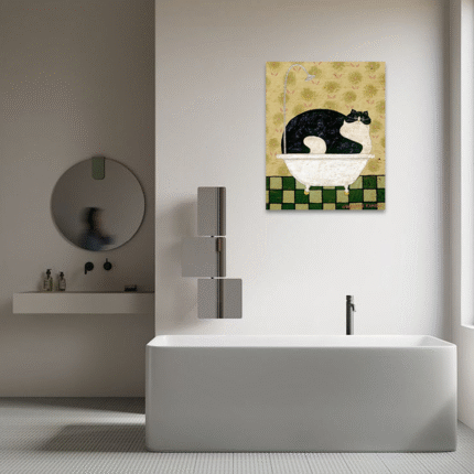 Tubby Cat Blues: A Vintage Folk Art Funny Bathroom Wall Art Print