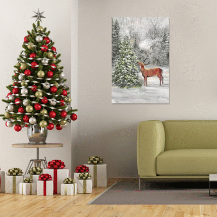Winter's Majesty: A Rustic Christmas Deer Wall Art for Your Cabin