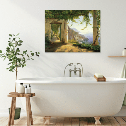 Mediterranean Escape: An Elegant Landscape Bathroom Wall Art Painting