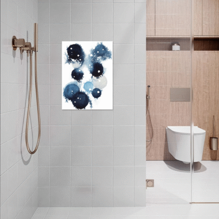 Indigo Spheres: An Abstract Navy Blue Bathroom Wall Art Print