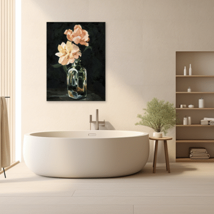 Midnight Blooms: A Classy Floral Still Life for Bathroom Wall Art
