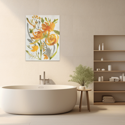 Sun-Kissed Petals: A Unique Floral Painting for Bathroom Wall Art