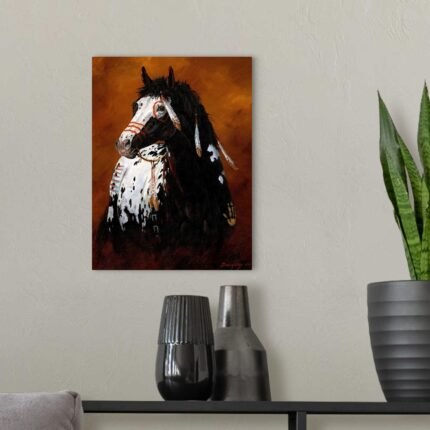 Spirit Warrior: A Rustic Native American Horse Canvas Painting