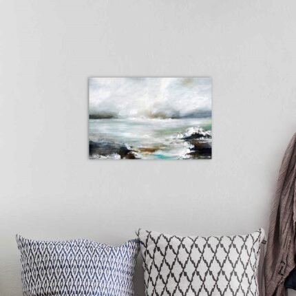 Ocean's Breath: A Moody Abstract Landscape Canvas Painting for Your Wall