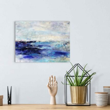 Indigo Depths: A Moody Abstract Seascape Canvas Painting for Your Wall