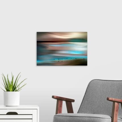 Ethereal Flight: An Abstract Beach Wall Art with Shorebirds