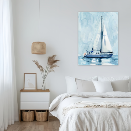 Sailing Solitude: A Coastal Beach Bedroom Wall Art Painting
