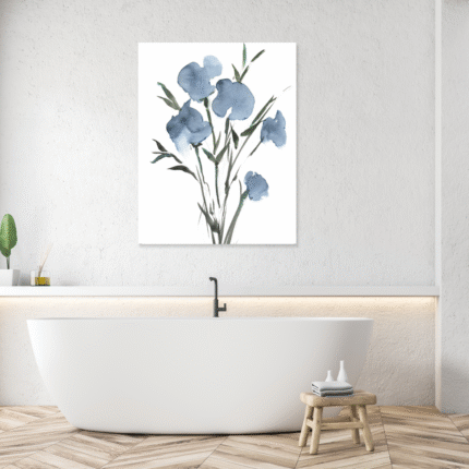 Indigo Whisper: A Zen Blue Bathroom Wall Art Watercolor Print