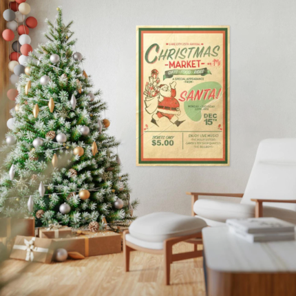 Market Day Nostalgia: A Vintage Christmas Wall Art Poster of Santa