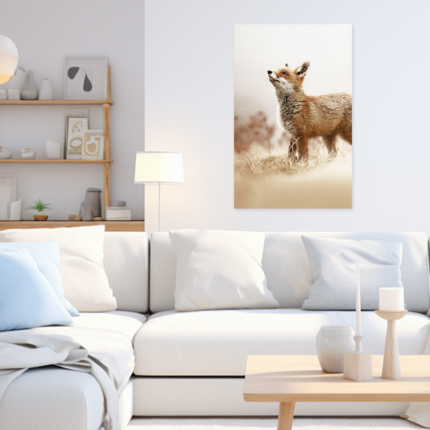 Misty Morning Scout: A Charming Wildlife Fox Wall Art for Your Home