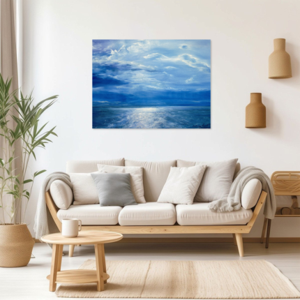 Sapphire Solitude: A Landscape Blue Wall Art for Living Room Decor