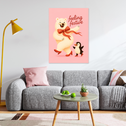 Festive Strut: A Cheerful Christmas Decor Polar Bear Wall Art