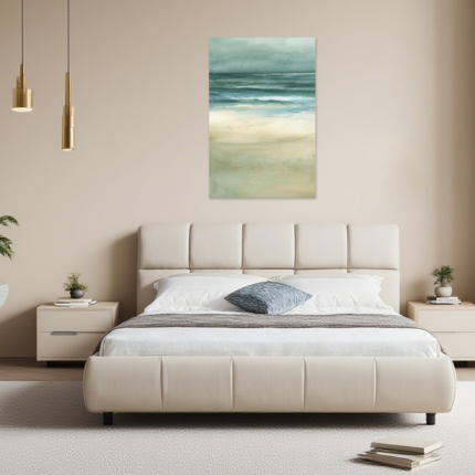 Misty Shoreline: A Serene Coastal Beach Bedroom Wall Art Painting