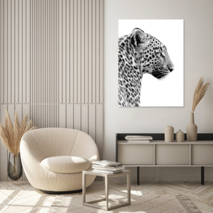The Silent Hunter: A Striking Minimalist Leopard Wall Art Portrait