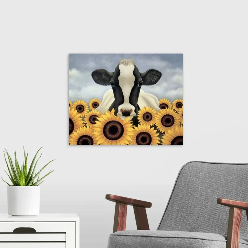 Farmhouse kitchen wall decor with cow painting