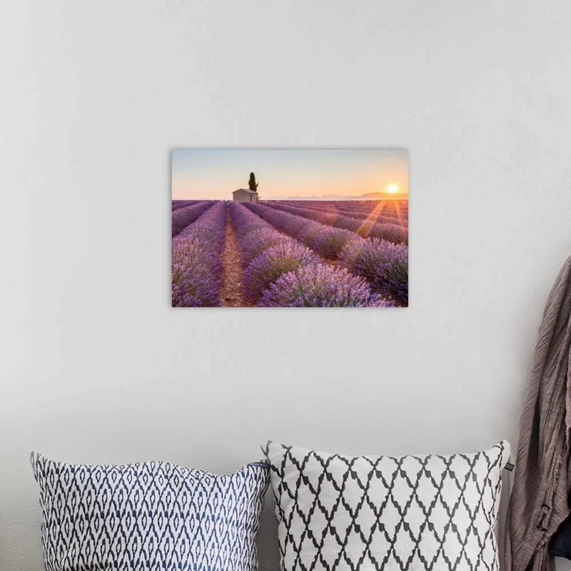 Violet and gold lavender wall art canvas
